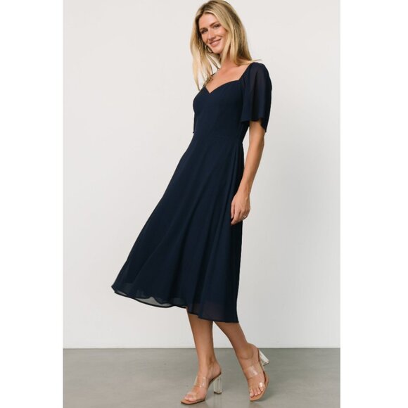 NWT Baltic Born | Colette Sweetheart Midi Dress Navy Blue | Size Large - Picture 4 of 14